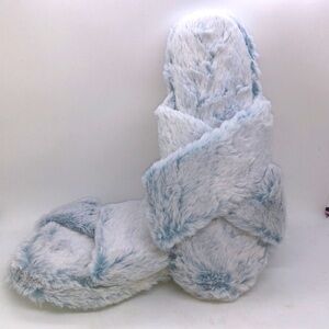 Blue White Fuzzy Cross Band Slippers S (5-6) NIP